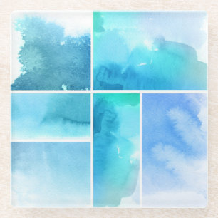 Set of watercolor abstract hand painted 2 glass coaster