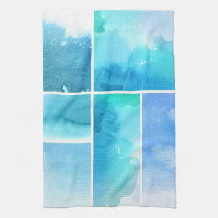 Set of watercolor abstract hand painted 2 tea towel