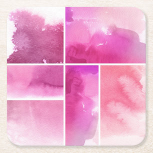 Set of watercolor abstract hand painted 3 square paper coaster