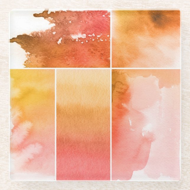 Set of watercolor abstract hand painted 4 glass coaster (Front)