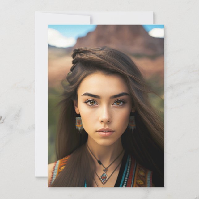 Set Of Young Beautiful Native American Women Holiday Card (Front)