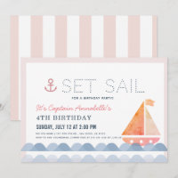 Set Sail Sailboat Nautical Pink Girl Birthday
