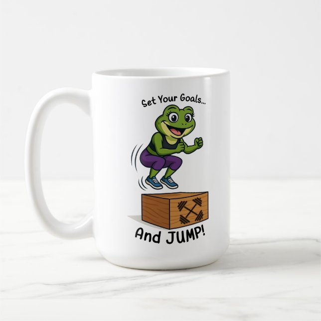 Set Your Goals and Jump – Female Frog Workout Coffee Mug (Left)