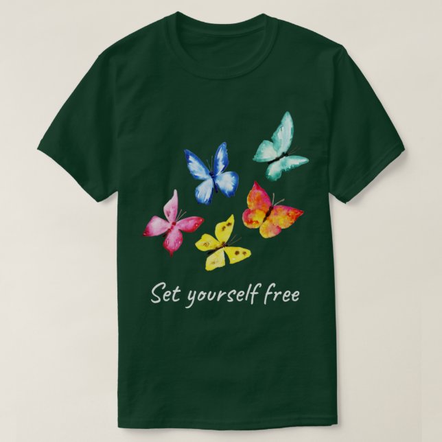 Set Yourself Free Colourful Butterflies (1) T-Shirt (Design Front)