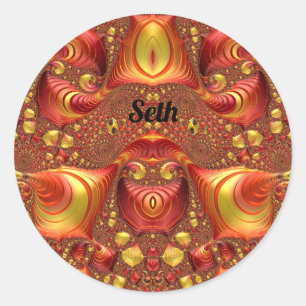 SETH ~ Red Brown Yellow Fractal Design ~ Classic Round Sticker