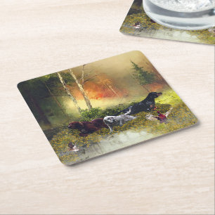 Setters Family Square Paper Coaster