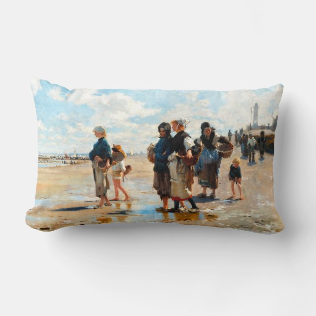 Setting Out to Fish by John Singer Sargent Lumbar Cushion (Front)