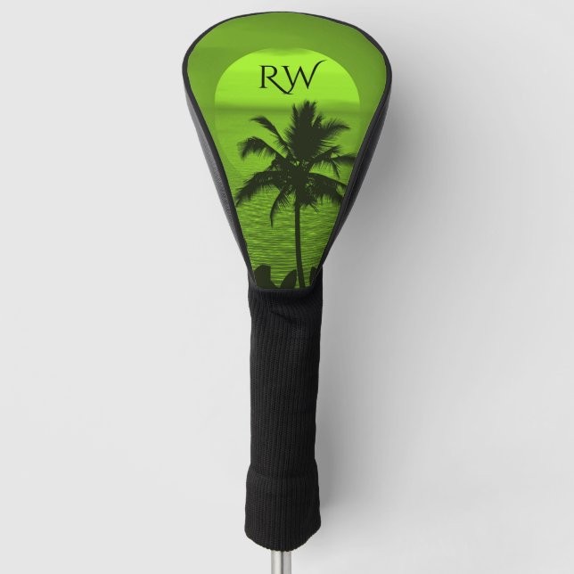 Setting Sun Green Tropics Palm Beach Golf Head Cover (Front)