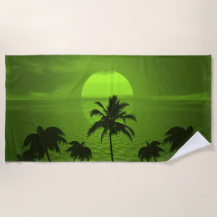 Setting Sun Green Tropics Palm Beach Towel