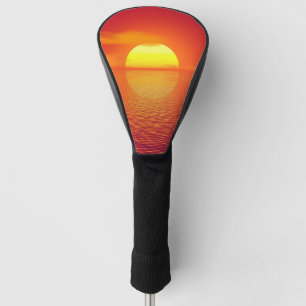 Setting Sun over Orange Sea Calm Ocean Golf Head Cover