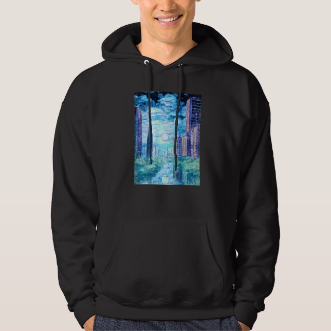 Setting Sun Over River Running Through Futuristic  Hoodie (Front)