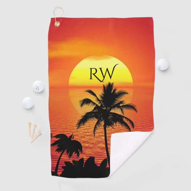 Setting Sun Red Tropics Palm Beach Initial Golf Towel (InSitu)