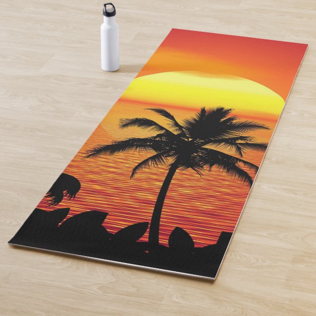 Setting Sun Red Tropics Palm Beach Yoga Mat (In Situ)