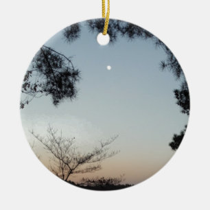 Setting Sun, Rising Moon over Lake Arrowhead Ceramic Tree Decoration