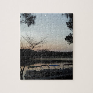 Setting Sun, Rising Moon  over  Lake Arrowhead Jigsaw Puzzle