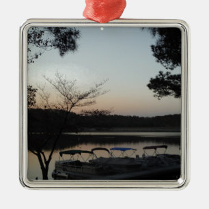 Setting Sun, Rising Moon over Lake Arrowhead Metal Tree Decoration