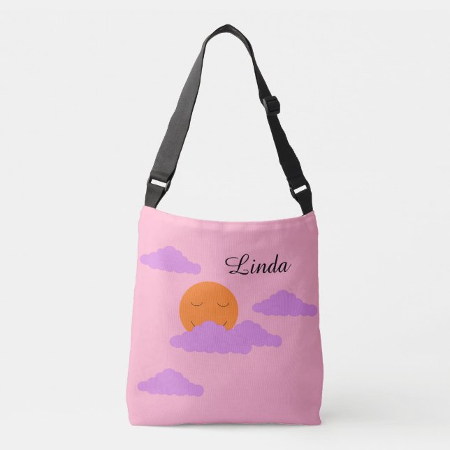 Setting Sun with Clouds:  Carnation Pink  Crossbody Bag (Front)