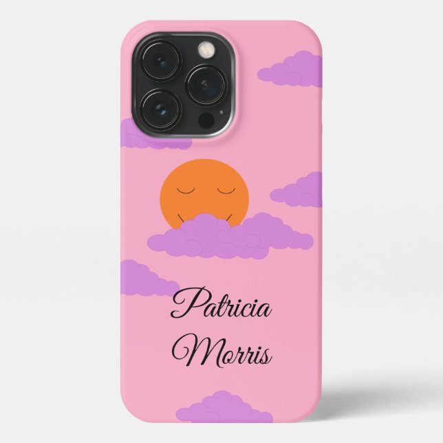 Setting Sun with Clouds: Carnation Pink iPhone Case (Back)