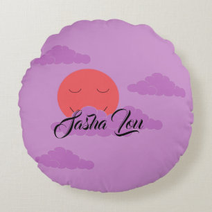 Setting Sun with Purple Clouds: Lavender Round Cushion