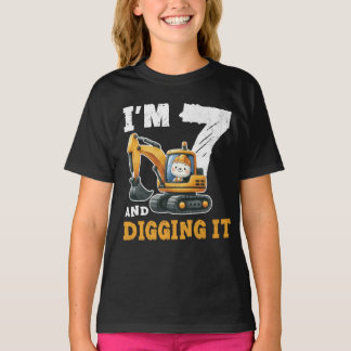 Seven 7yr 7th Birthday Digger Boy Construction T-Shirt