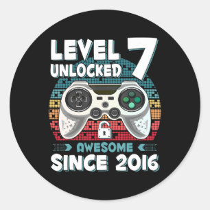 Seven 7yr BDay Son Boy Fun Gamer 7th 7 Year Old Bi Classic Round Sticker