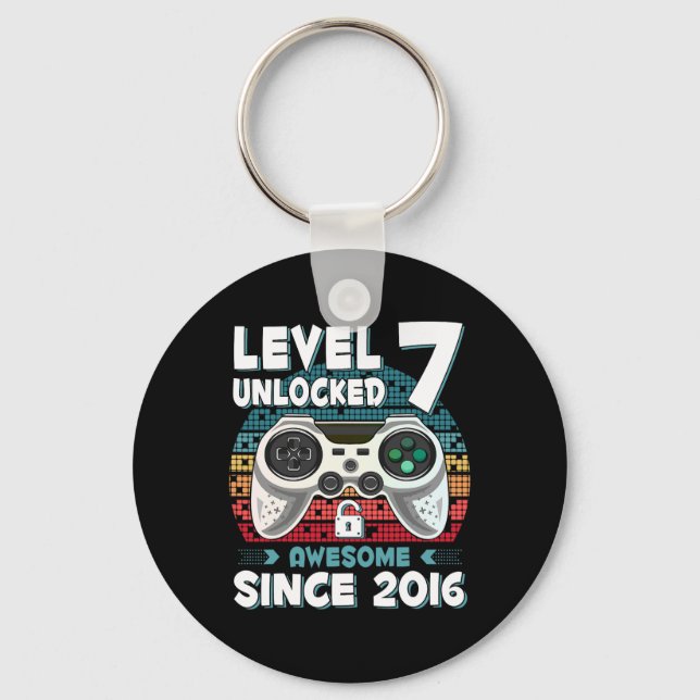 Seven 7yr Bday Son Boy Funny Gamer 7th 7 Year Old  Key Ring (Front)