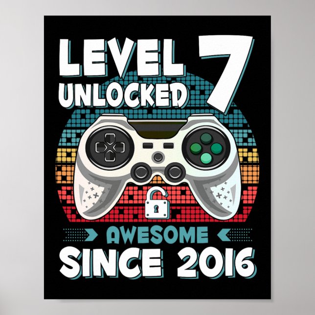 Seven 7yr Bday Son Boy Funny Gamer 7th 7 Year Old  Poster (Front)
