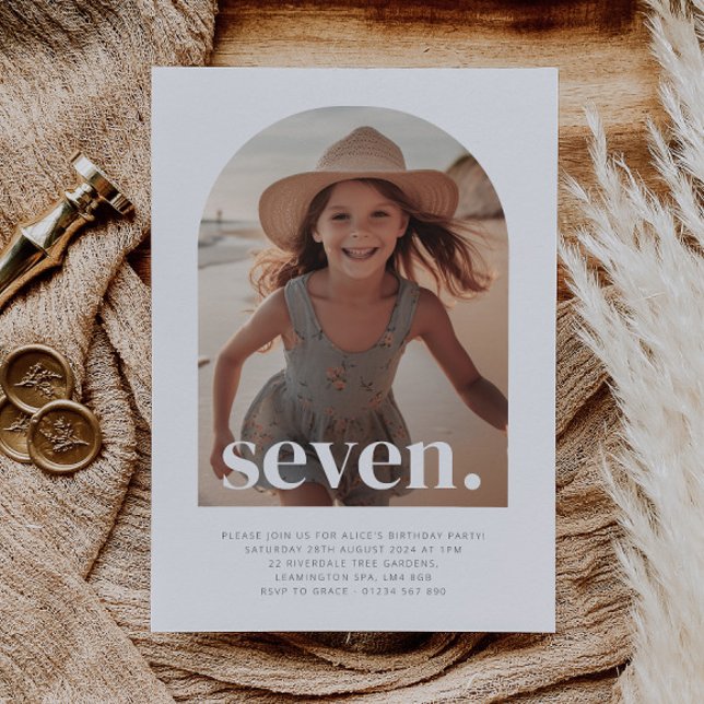 Seven Arched Photo Birthday Invitation (Seven Arched Photo First Birthday Invitation)