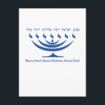 Seven branch menorah of Israel and Shema Israel Postcard<br><div class="desc">Seven branch menorah of Israel and Shema Israel Blue Colour</div>