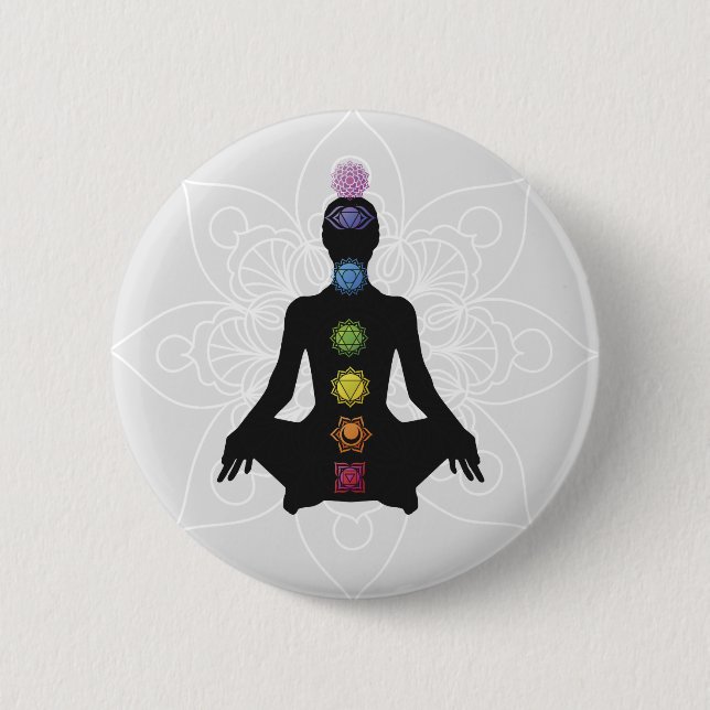 Seven chakras silhouette 6 cm round badge (Front)