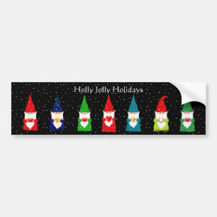 Seven Christmas Gnomes on Black Bumper Sticker