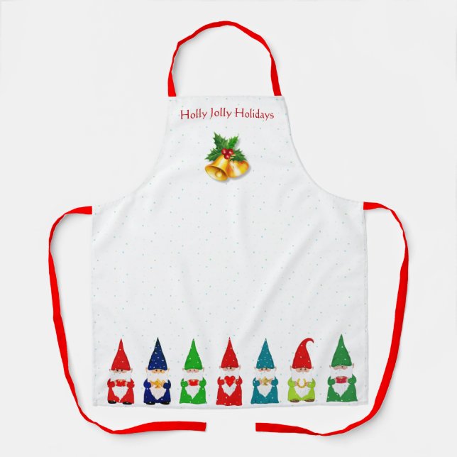 Seven Christmas Gnomes on White Apron (Front)