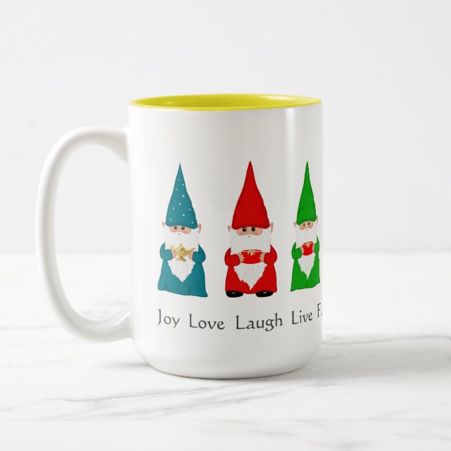 Seven Christmas Gnomes on White Coffee Mug (Left)
