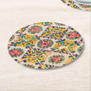 Seven-colour persian tile round paper coaster
