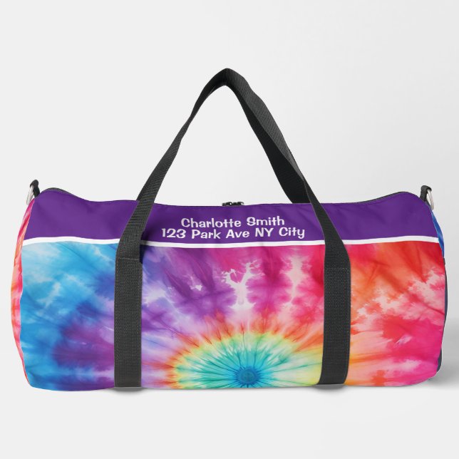 Seven Colour Tie Dye Vortex monogram personalised Duffle Bag (Front)