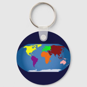 Seven Continents Coloured Key Ring