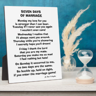 SEVEN DAYS OF MARRIAGE POEM PLAQUE