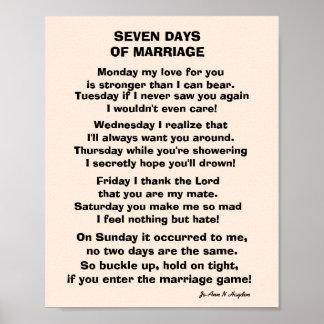SEVEN DAYS OF MARRIAGE POEM POSTER