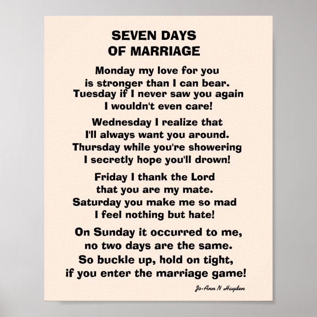 SEVEN DAYS OF MARRIAGE POEM POSTER (Front)