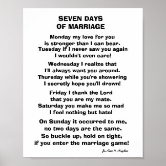 SEVEN DAYS OF MARRIAGE POEM POSTER