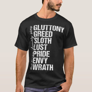 Seven Deadly Sins Vintage Distressed Design List  T-Shirt