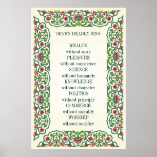 Seven Deadly Sins Wealth without work Pleasure Poster