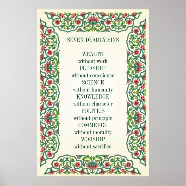 Seven Deadly Sins  Wealth without work Pleasure Poster (Front)