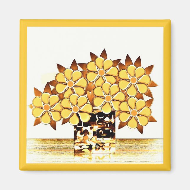 Seven Flowers and Vase Yellow Magnet (Front)
