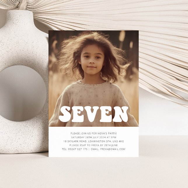 Seven - Groovy Photo Birthday Invitation  (Seven - Groovy Photo Birthday Invitation)