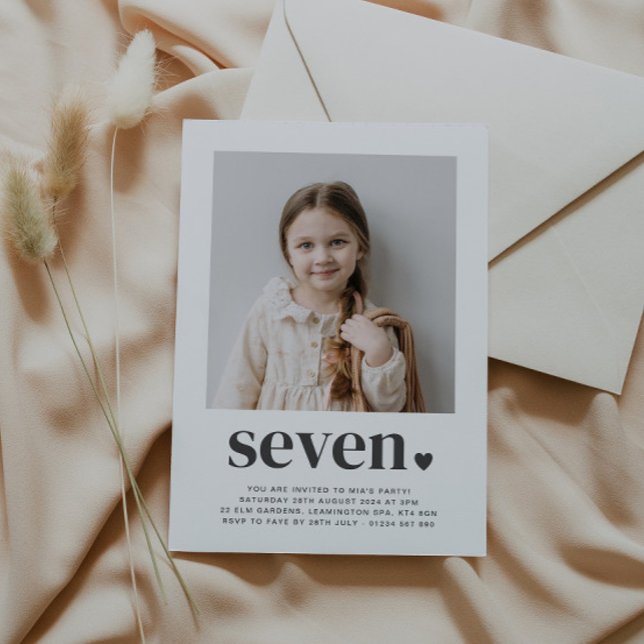 Seven Heart - Square Photo Birthday Invitation (Creator Uploaded)