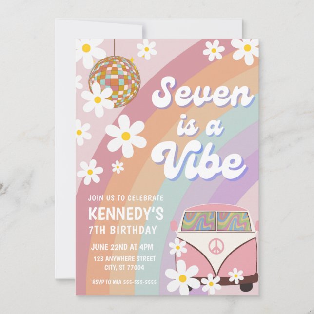 Seven is a vibe 7th birthday invitation  (Front)