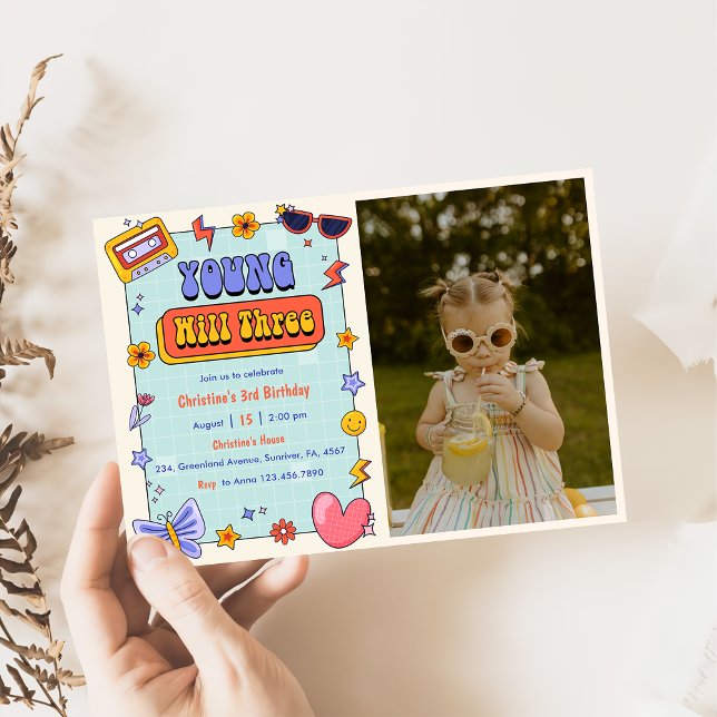 Seven Is A Vibe Groovy Hippie 7th Birthday Photo  Invitation (Creator Uploaded)