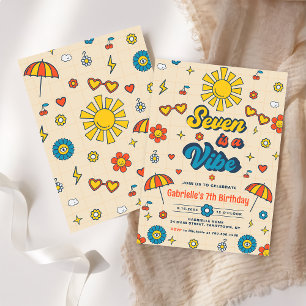 Seven is a Vibe Groovy Retro Daisy 7th Birthday Invitation