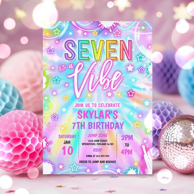 Seven Is A Vibe Neon Glow 7th Birthday Party Invitation (Creator Uploaded)